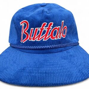 Blue Corduroy Hat with Red Buffalo Embroidery